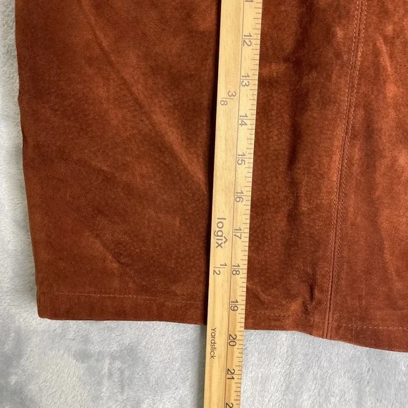 Vintage The‎ Limited Leather Mini Skirt Womens 4 26 Brown Suede Pencil Y2K 2000s - Picture 9 of 10